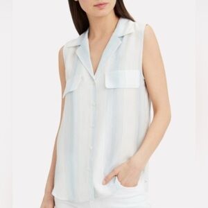 FRAME DENIM Sleeveless True Striped White and Blue Women's Silk Top Sz small